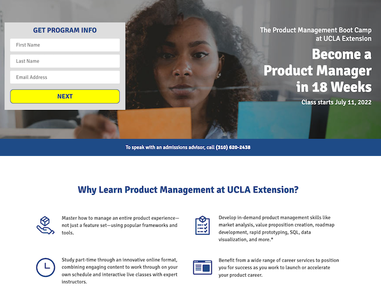 UCLA Extension landing page example