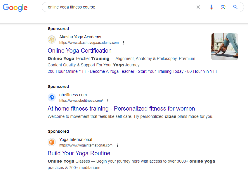 fitness ppc ads example