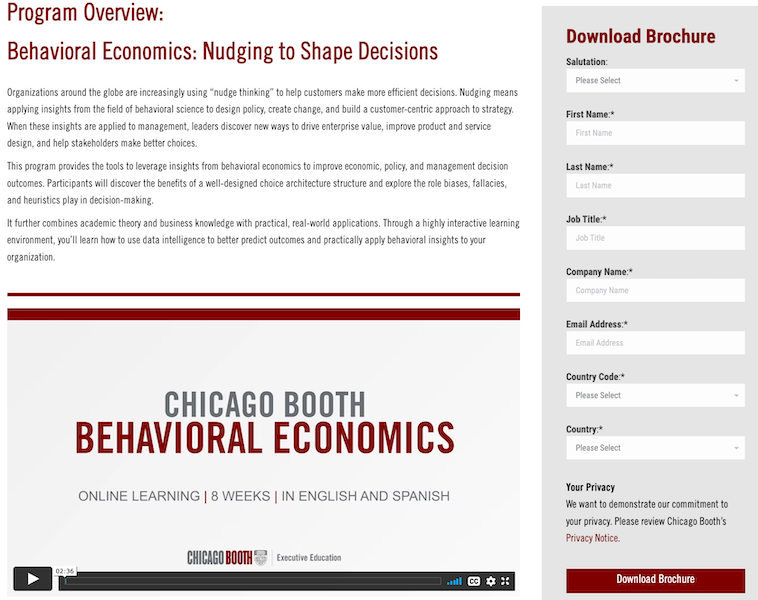 Chicago Booth University Landing Page