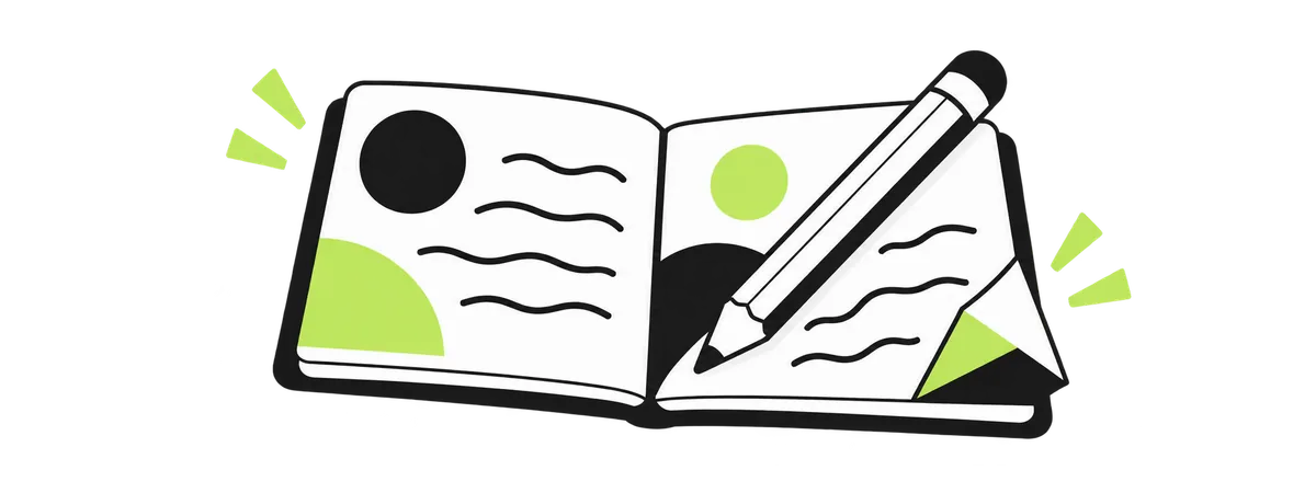 An open notebook and pencil — editorial illustration