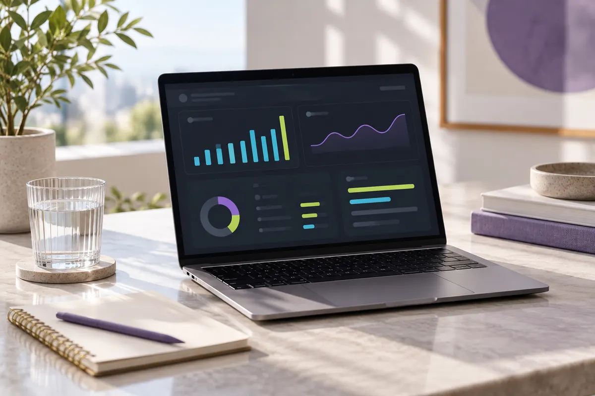 Illustration of a laptop with abstract campaign analytics for paid advertising
