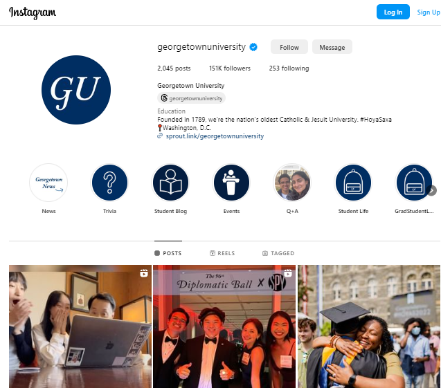Georgetown University instagram account
