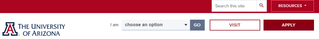 University of Arizona's website has a dropdown menu