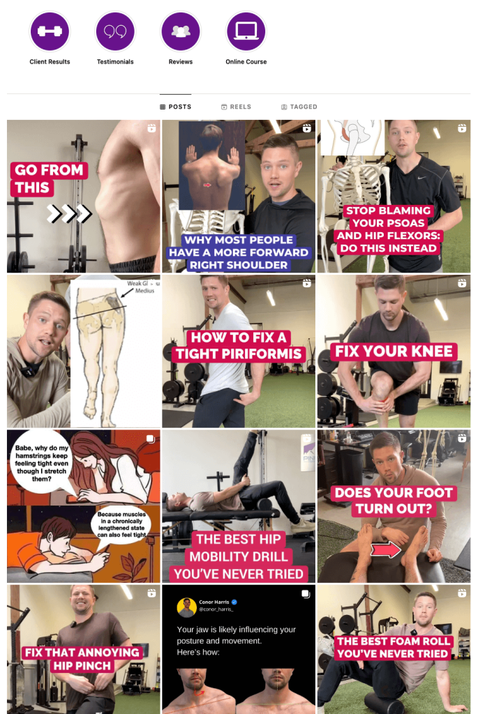 social media account of an online trainer
