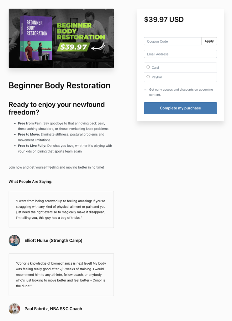 testimonial on check out page