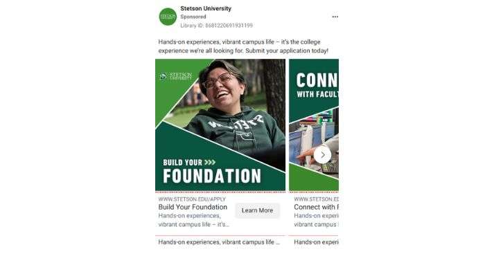 Stetson University carousel ad example