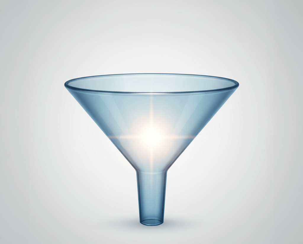 An illustration of a perfectly aligned student enrollment funnel, demonstrating how clear, resonant messaging and psychological alignment reduce friction for students.